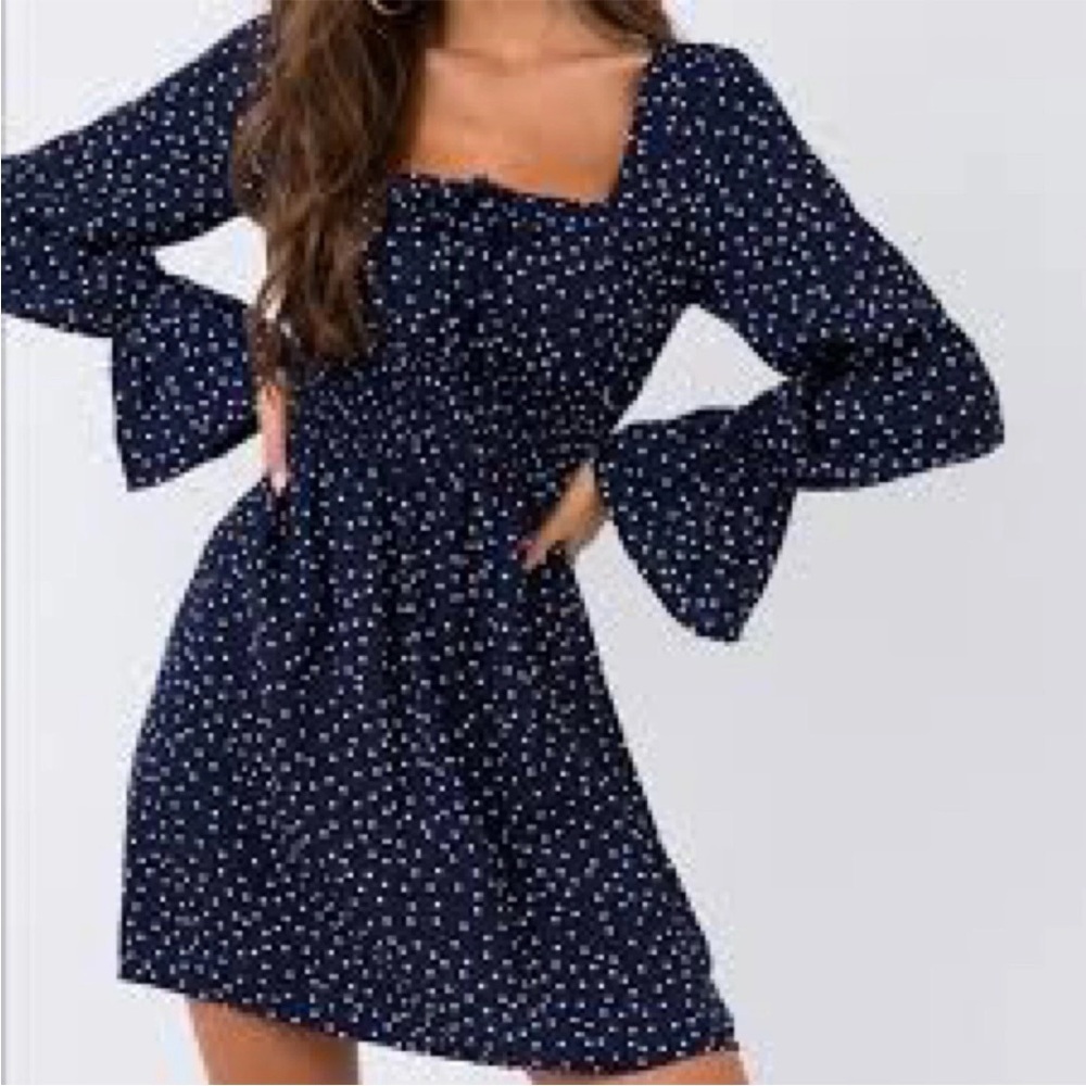 Princess Polly Vertigo Blues Navy Polka Dot Dress Sz 6